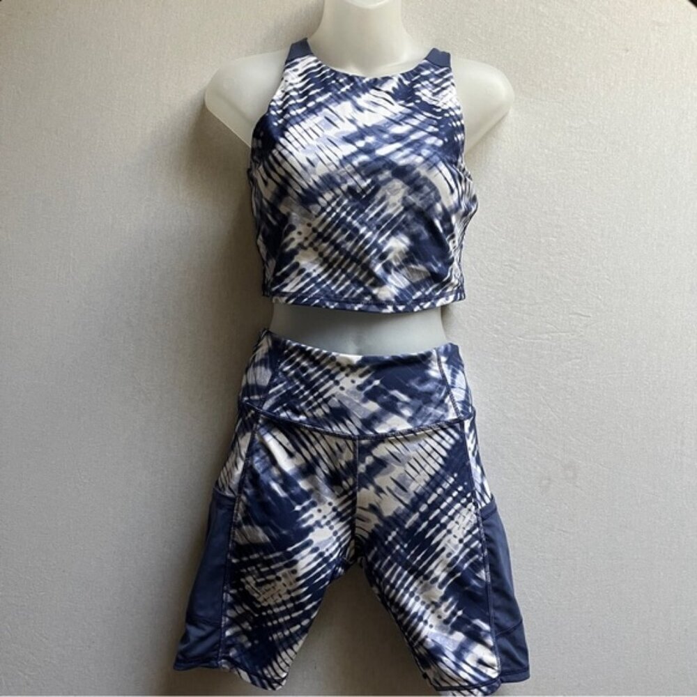 Joe Fresh Blue Tie-Dye Activewear Set Crop Top & Pocket Shorts Sz S